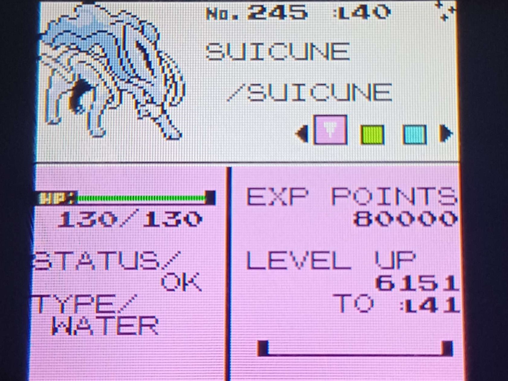 pokemon summary screen of a shiny suicune.
